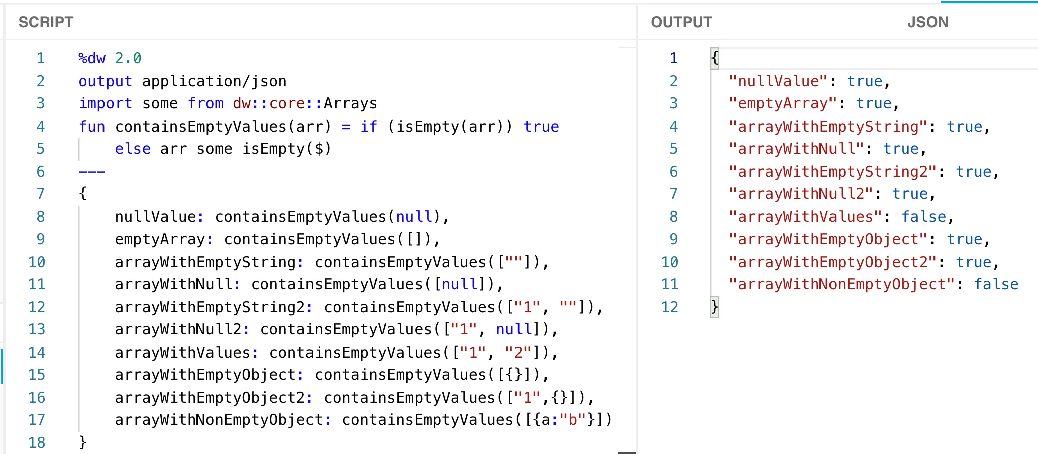 Function using the Arrays module some function, producing the same correct ten-case results