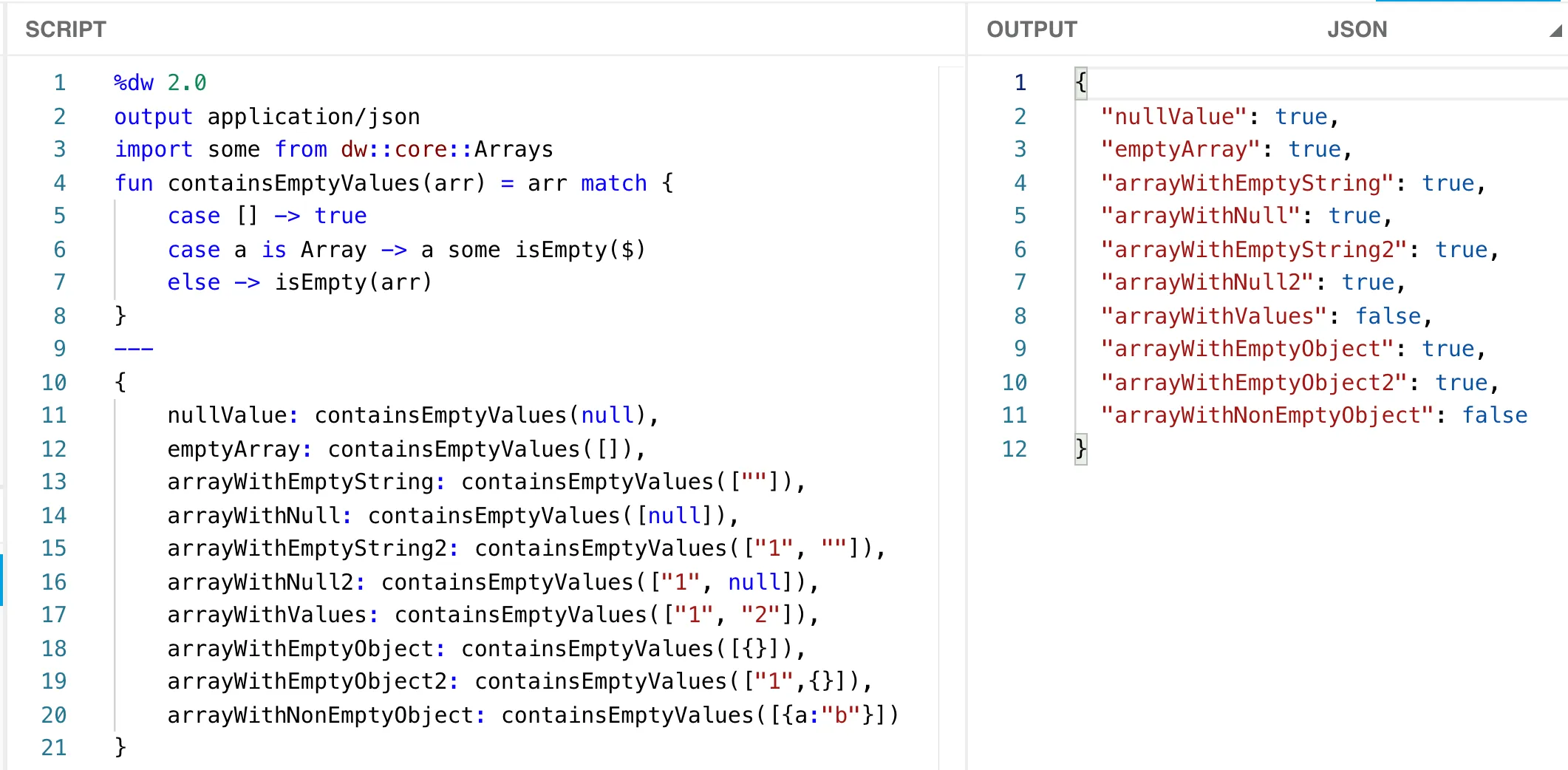 match/case version of the function with correct results across the ten test cases
