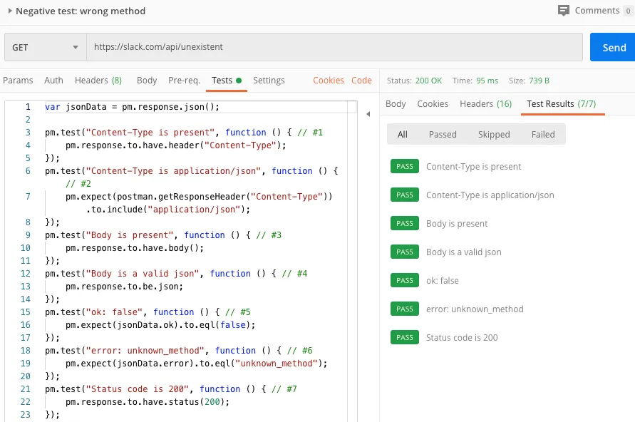 Negative-scenario test scripts checking ok:false and error unknown_method, all 7 passing
