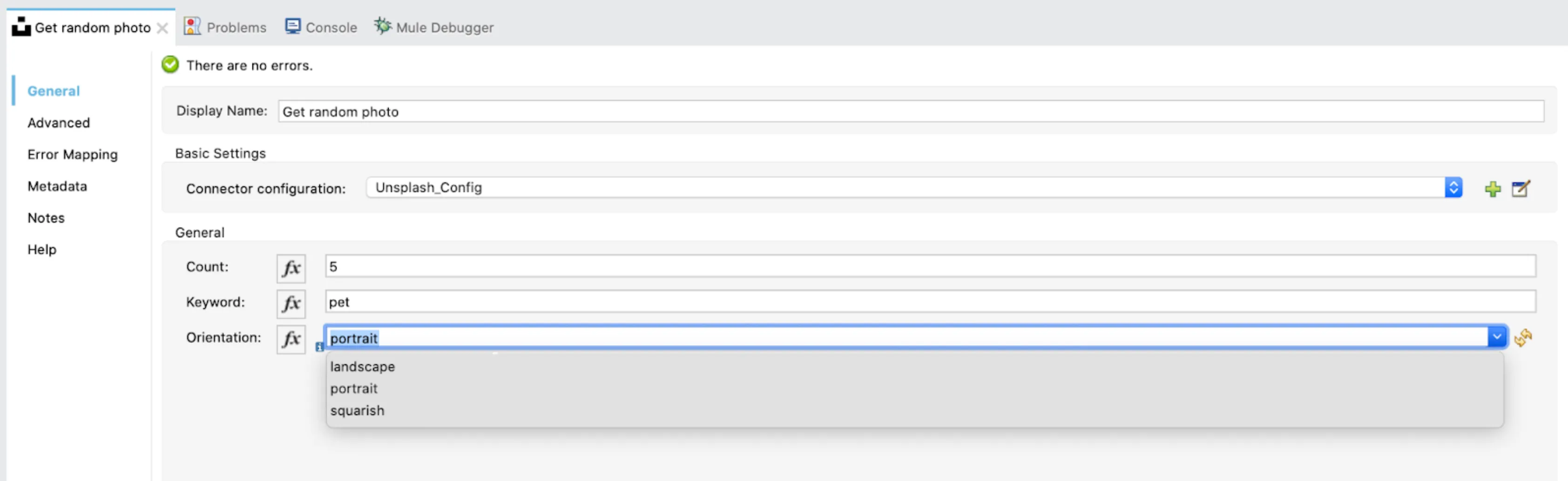 Get random photo operation config with Count, Keyword, and Orientation portrait/landscape/squarish