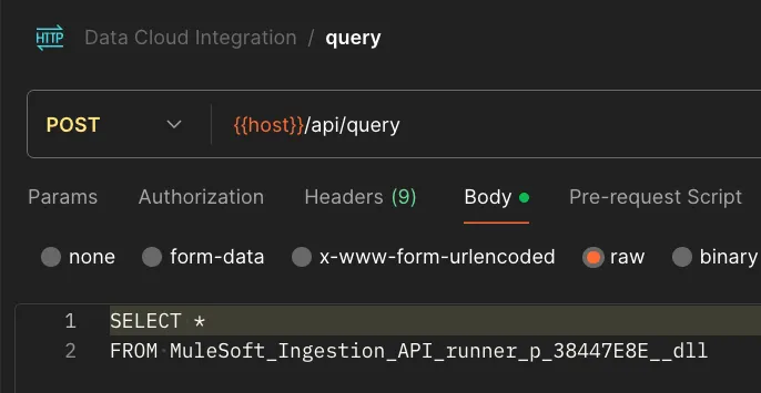 Postman query POST request with a SOQL SELECT statement in the body