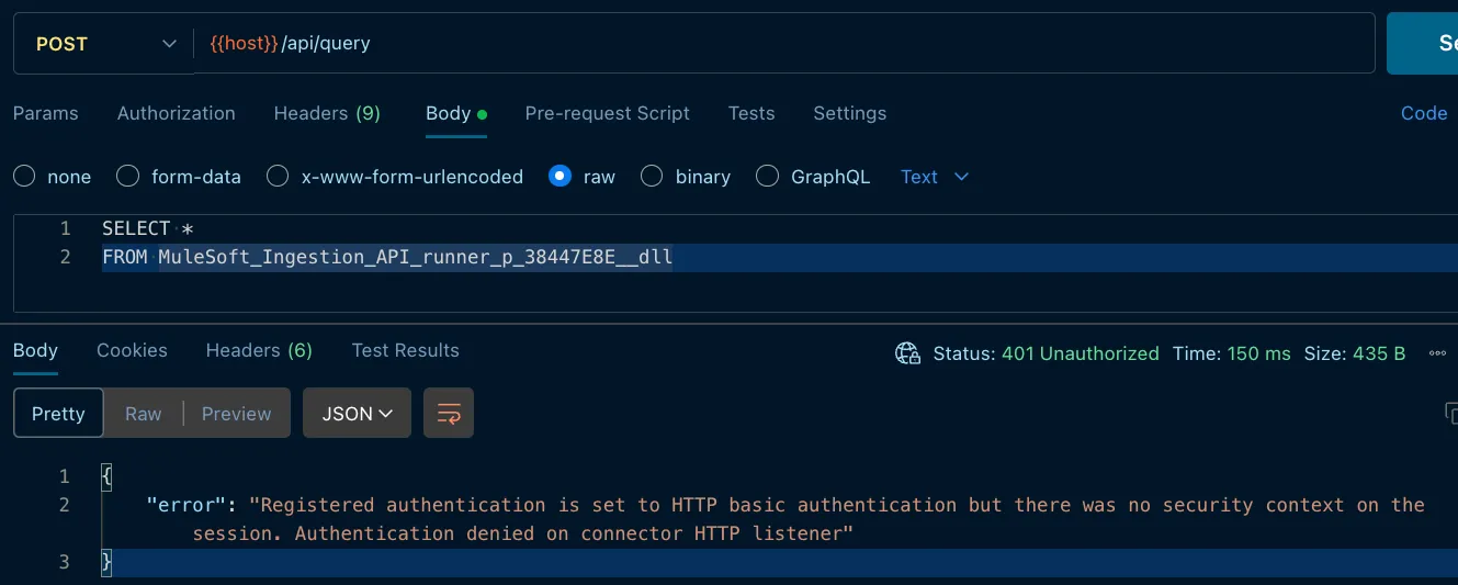 Postman query now returning 401 Unauthorized with a missing-security-context error message