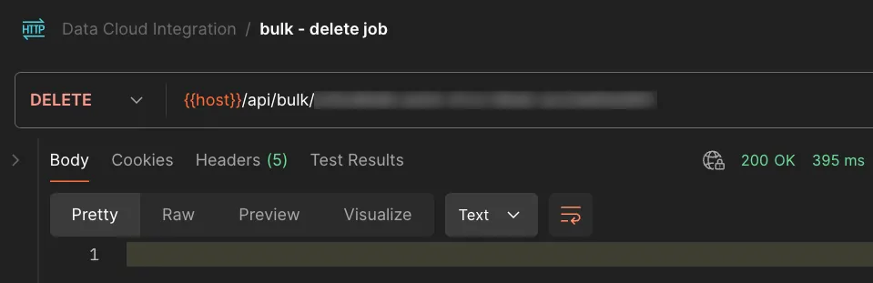 Postman delete-job DELETE request to the bulk job endpoint returning 200 OK