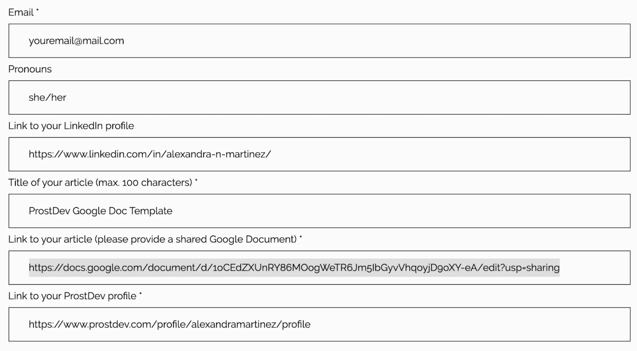 Contribute form found in ProstDev.com/contact to submit your content.
