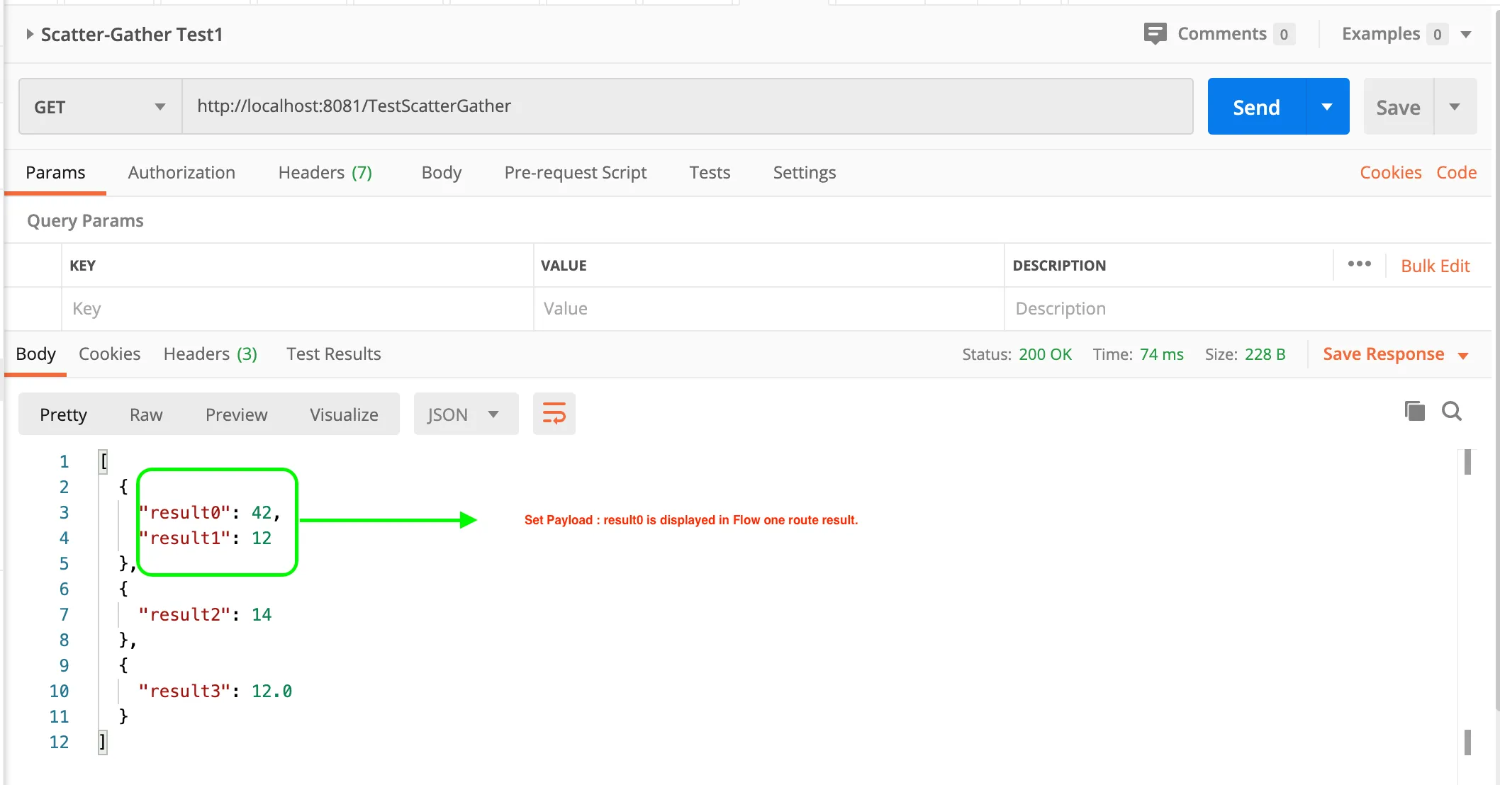 Fig 2.1: Initial Set Payload result is displayed to include in the flow-one response.