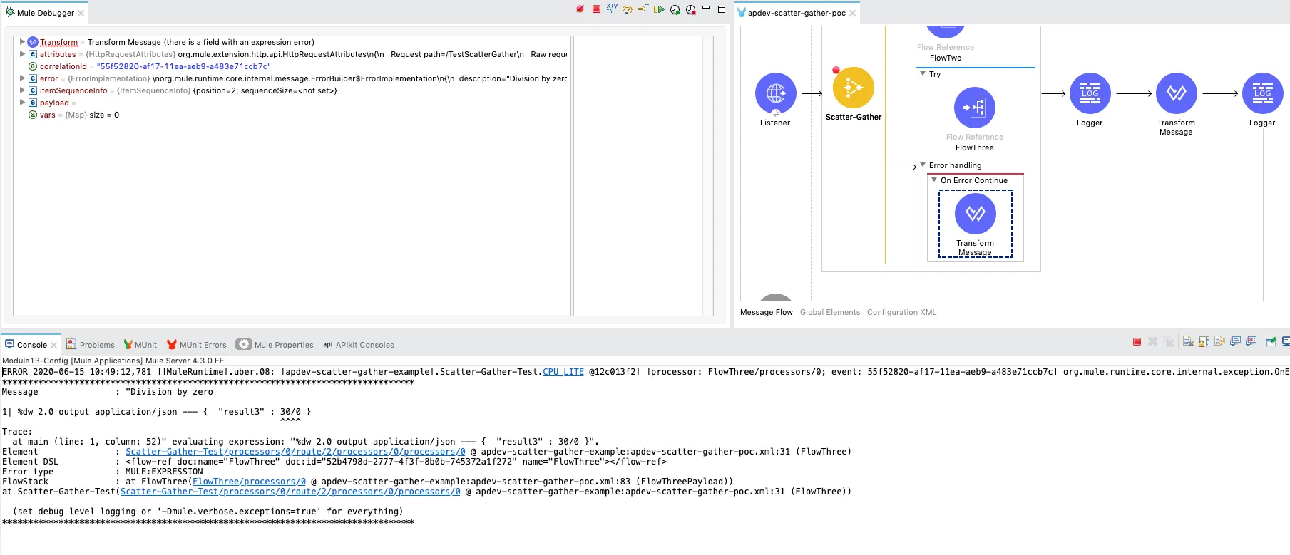 Fig 2.6: Display of the Flow-Three error handling and log showing error information.